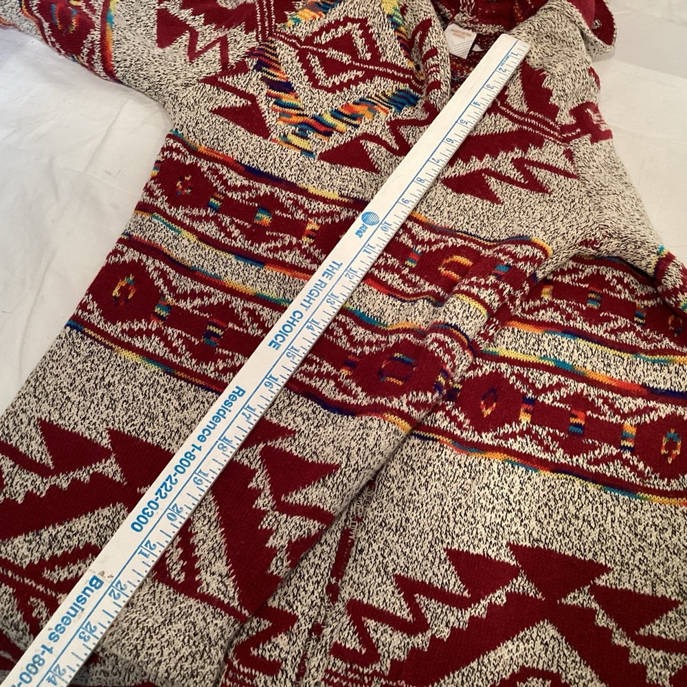 Aztec Southwestern Red and Gray Women's Hooded Cardigan Duster Northern Angel - Picture 12 of 13